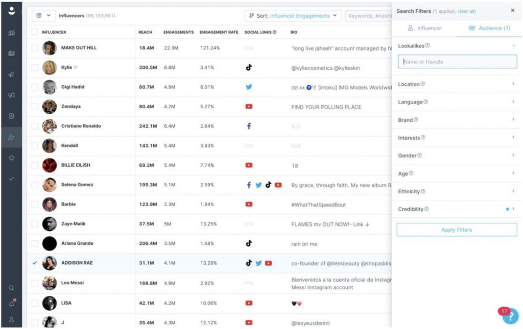 Das Bild zeigt einen Screenshot von Grin, einer Creator-Management-Plattform für Influencer-Marketing
