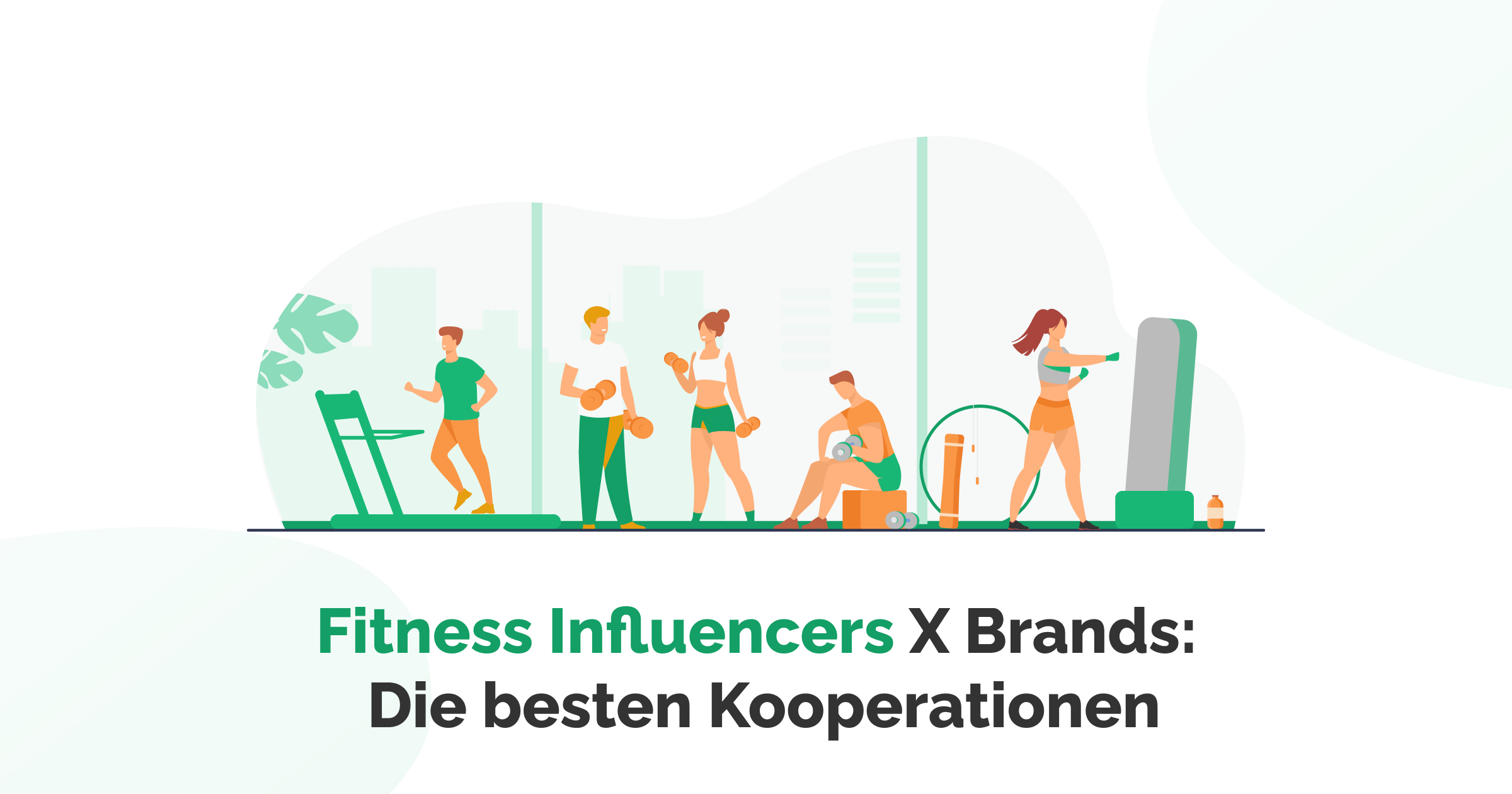 Das Bild zeigt mehrere Sport-Influencer, die Sportbekleidung in Cartoon-Form tragen.