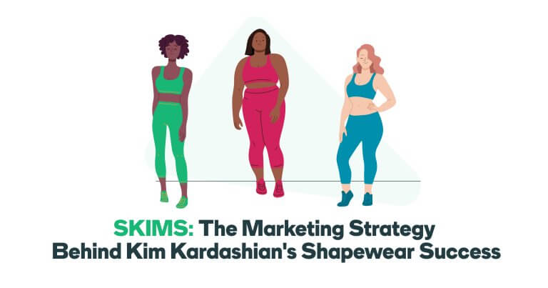 A cartoon of three women with different body types wearing Kardashian's Skims brand.