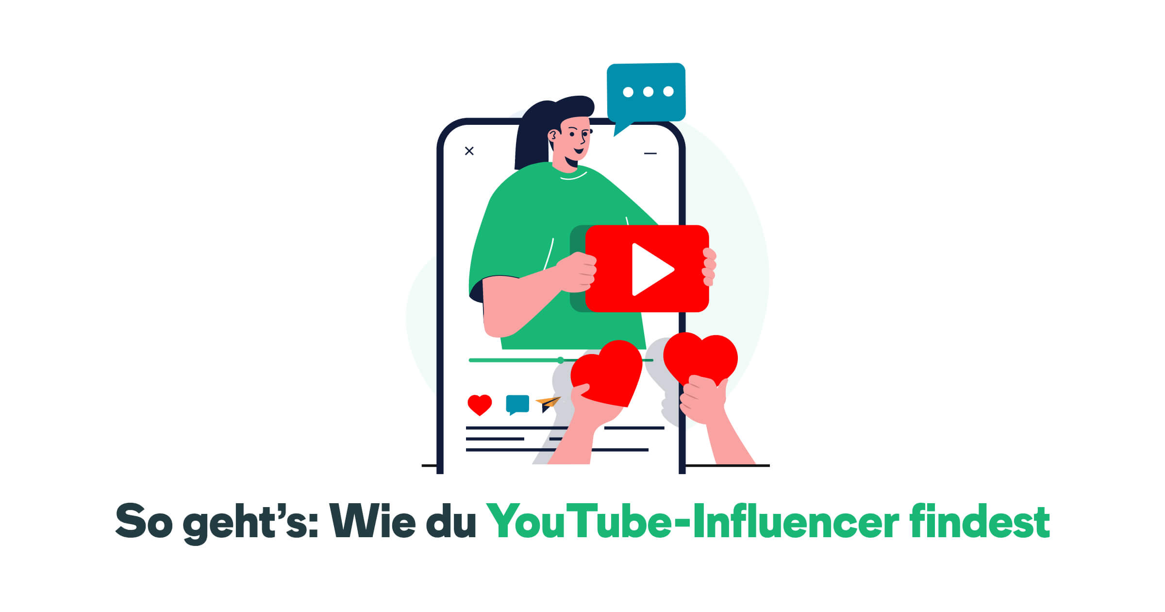 Bild mit einer Karikatur eines Nutzers, der das Youtube Logo hochhält und 2 Hände auf der anderen Seite der ihm 2 Herzen entgegenhält