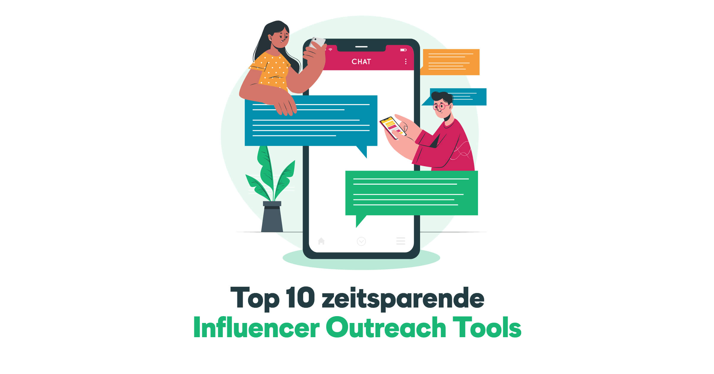 Eine Grafik in der zwei Personen auch einen Handy Chat Verlauf sehen, es soll eine Conversation vermitteln.