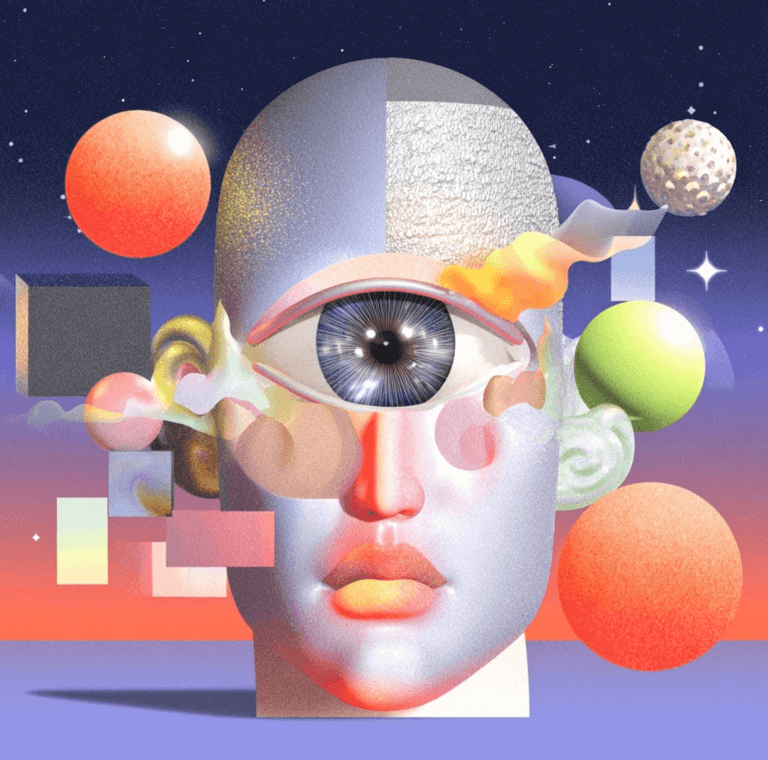 An image with a wild graphic showing a funky, colourful AI. Tools for influencer marketing