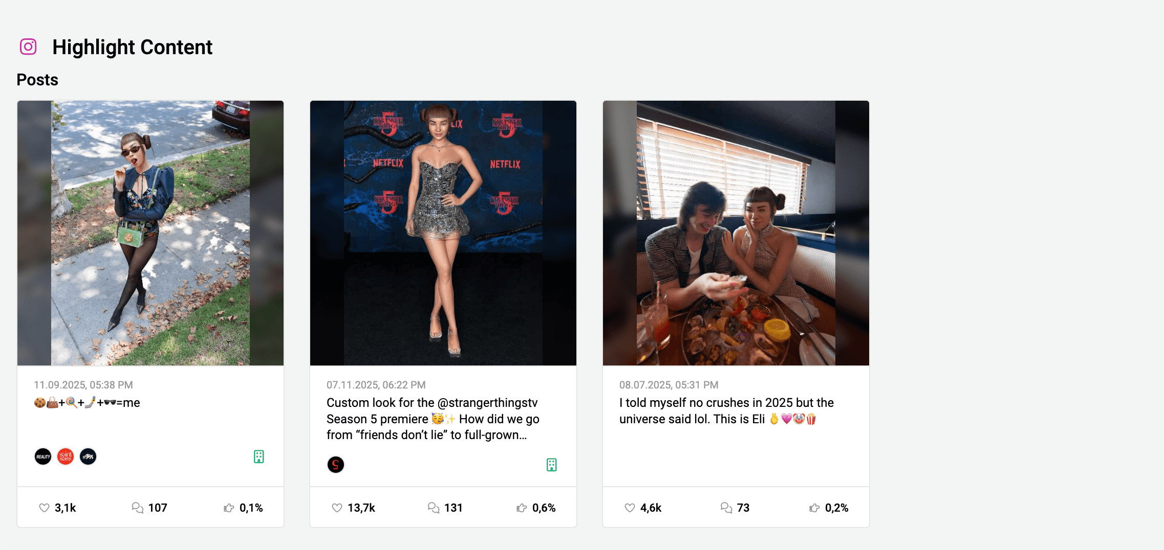 Image of the top branded posts by influencer Lil Miquela