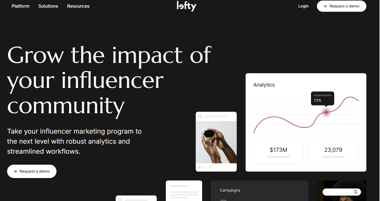 Screenshot der Internetseite von Lefty Influencer Marketing Tool alternative zu Storyclash