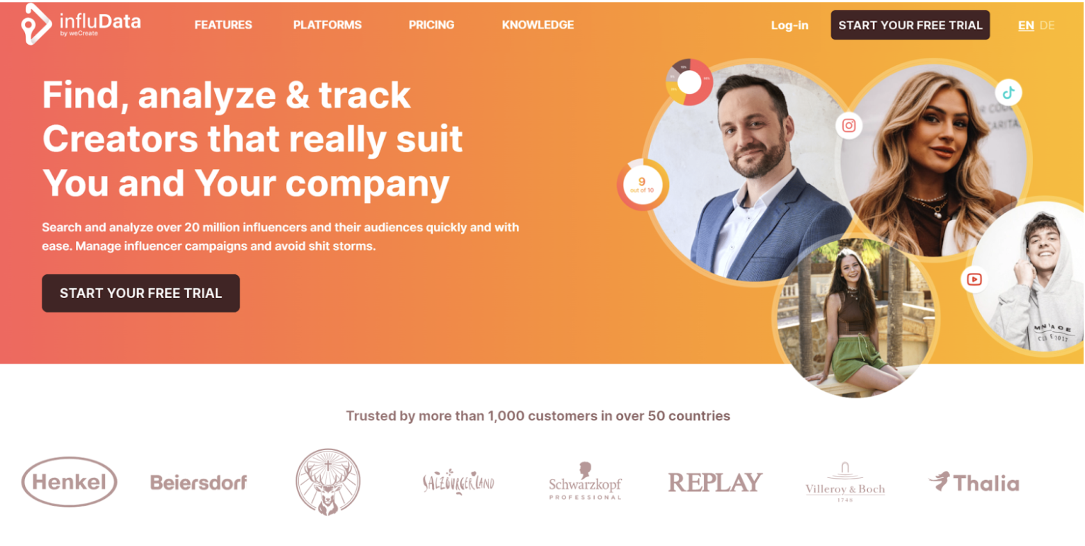 Hier ist ein Screenshot der Internetseite von Unfludata, einer Influencer-Marketing-Alternative zu Storyclash.