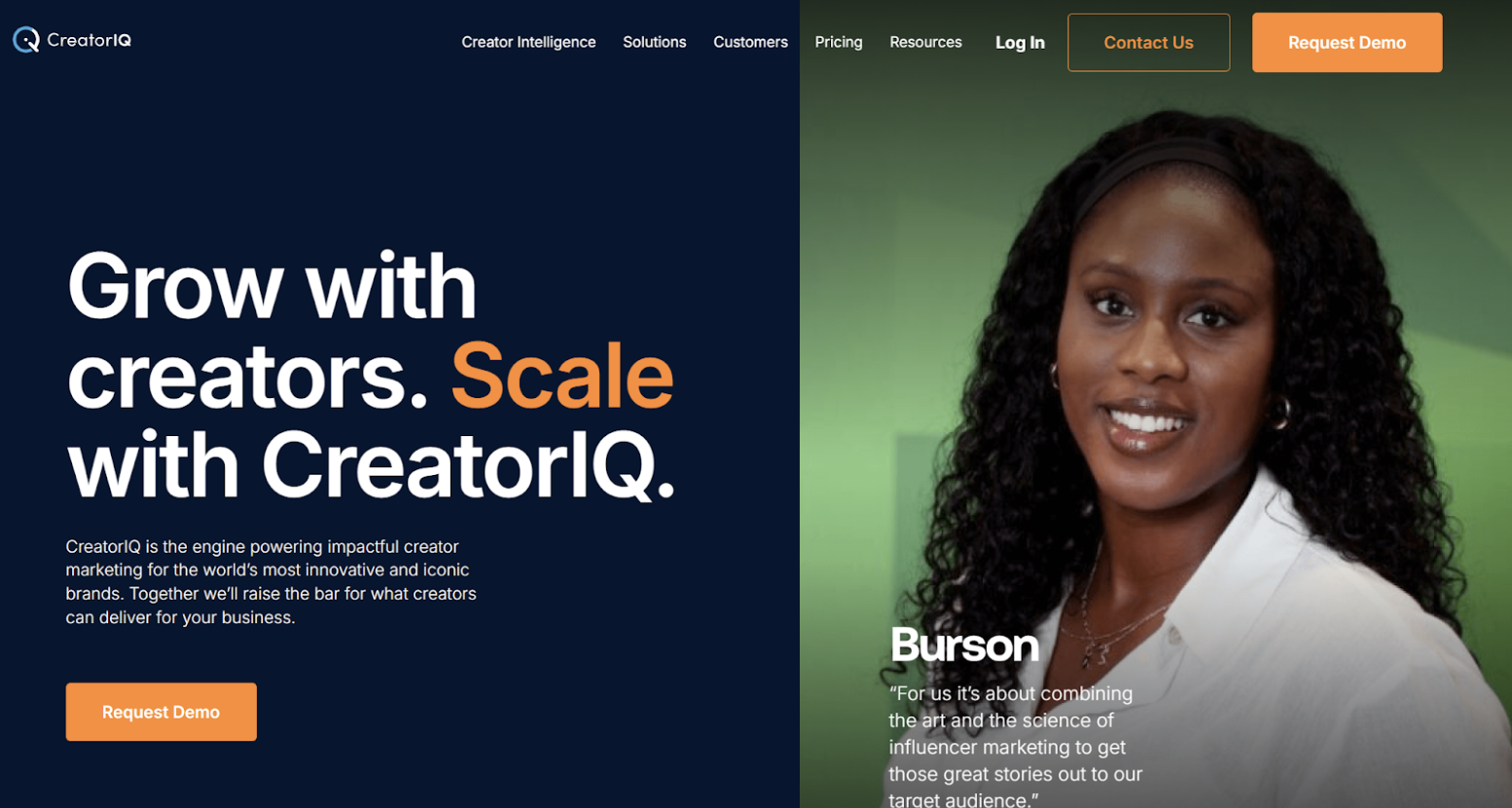 Hier ist ein Screenshot. Der Screenshot zeigt die Internetseite von Creator IQ. Creator IQ ist eine Influencer-Marketing-Alternative zu Storyclash.