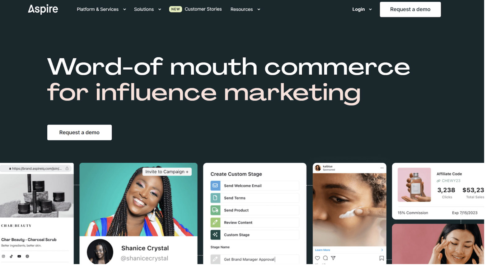 Hier ist ein Screenshot der Internetseite von Aspire Influencer Marketing, einer Alternative zu Storyclash.