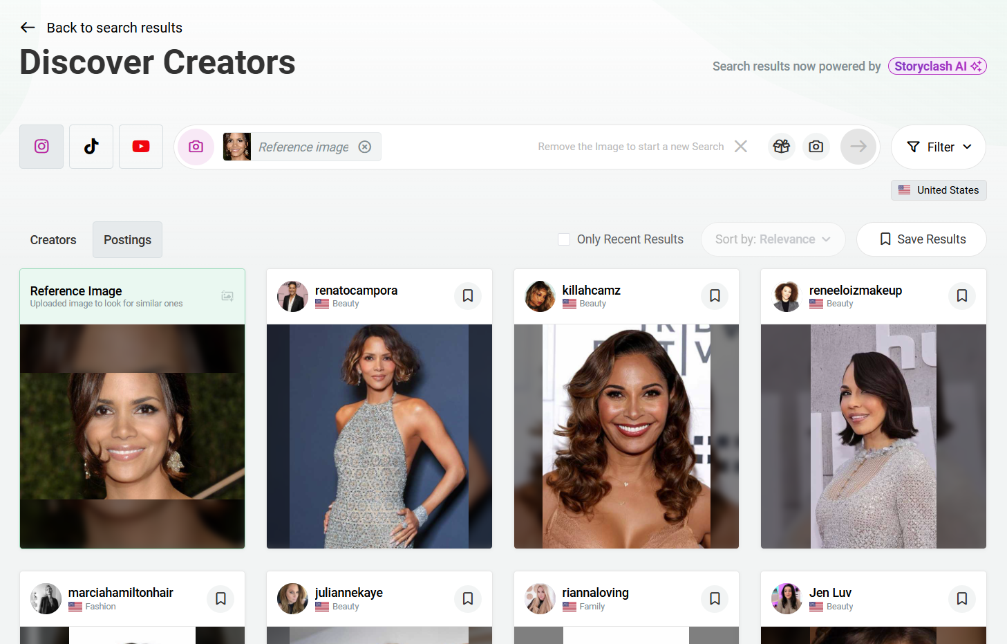 Hier sehen Sie die Benutzeroberfläche der Storyclash-Software mit der Discovery-Creators-Funktion.