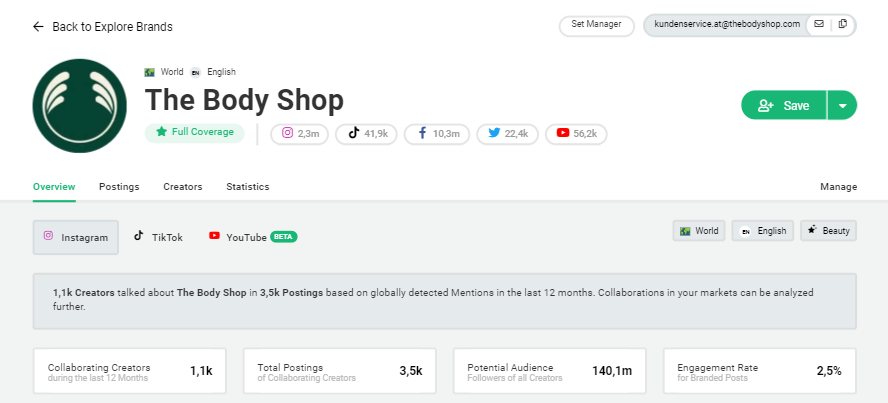 The Body shop Page Storyclash AI software