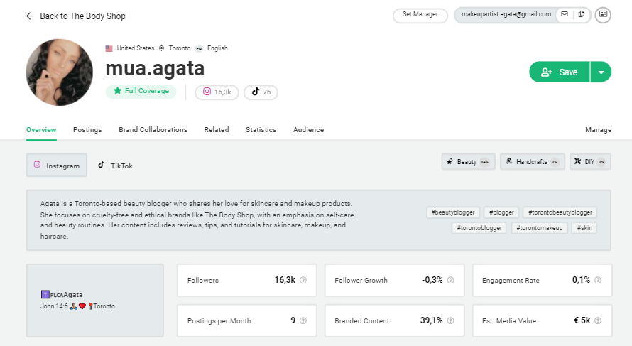  Profile of muah agata in storyclasgh Influencer marketing software