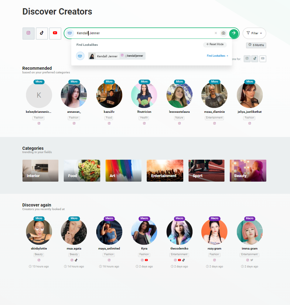 Discover Creators tab in Storyclash with kendal Jenner