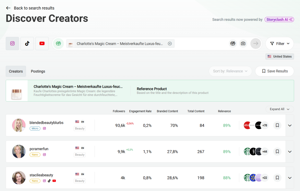 Discover Creators tab in Storyclash Search via URL