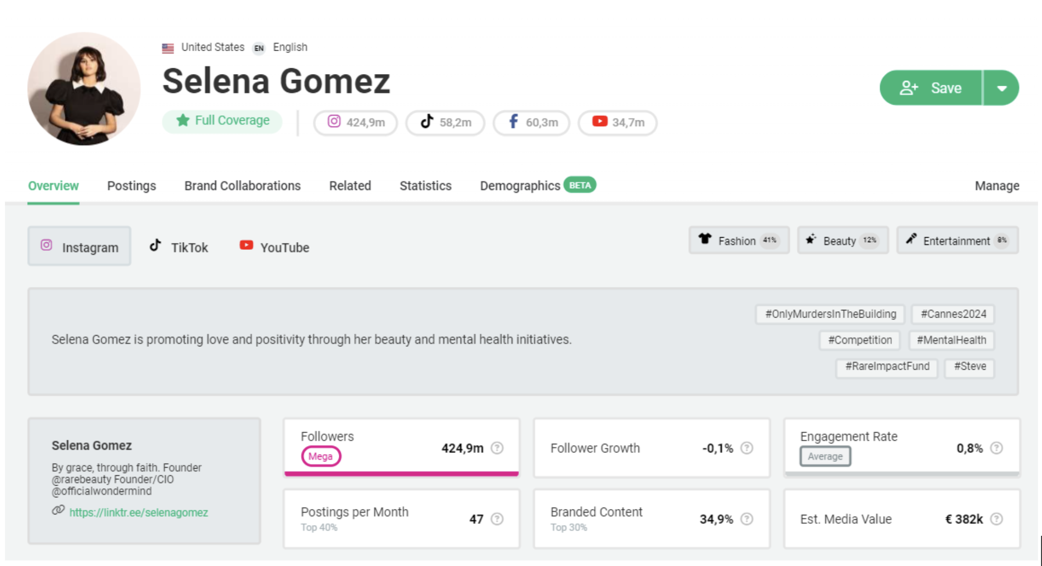Bild Selina Gomez overview Storyclash Software