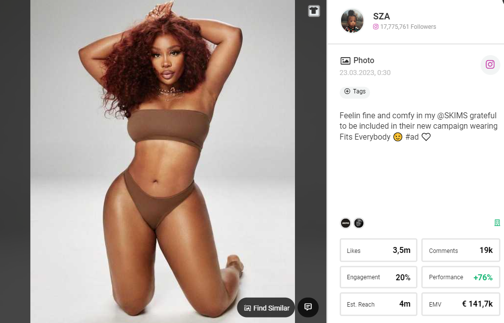 African-American singer and influencer SZA wear SKIMS
