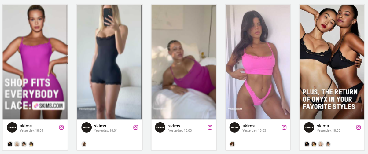 Instagram-Stories sind in einem ähnlichen Stil gehalten SKIMS