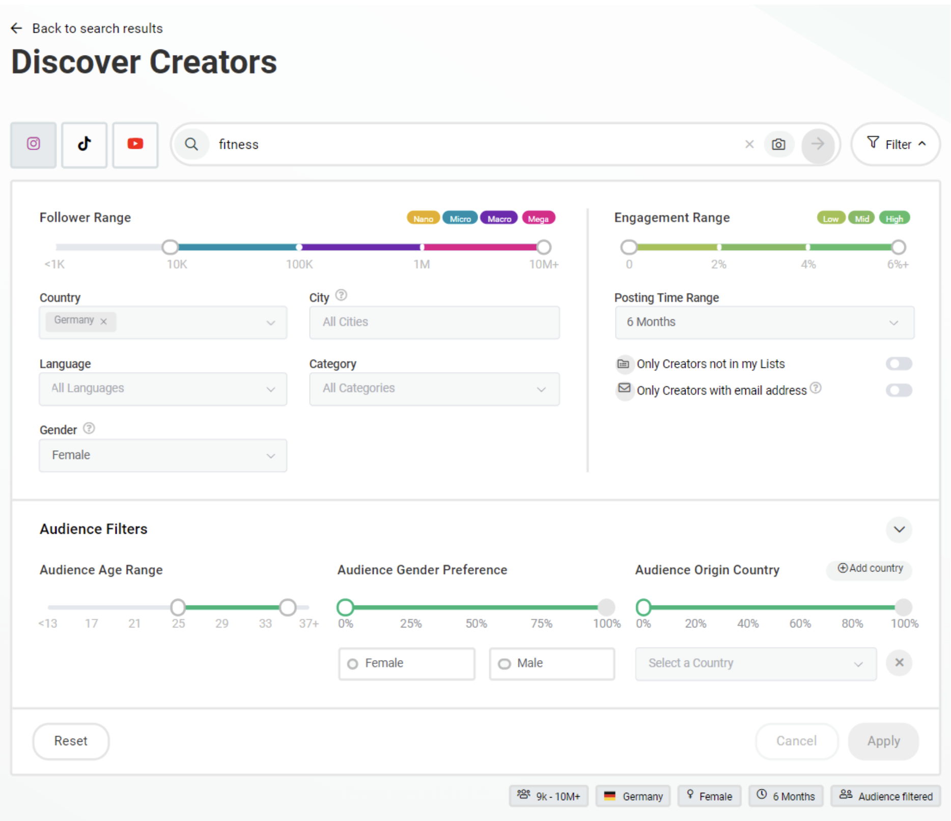A visual representation of an Window with Discover Creators from Influencerin amelieklk in the influencer marketing software Storyclah