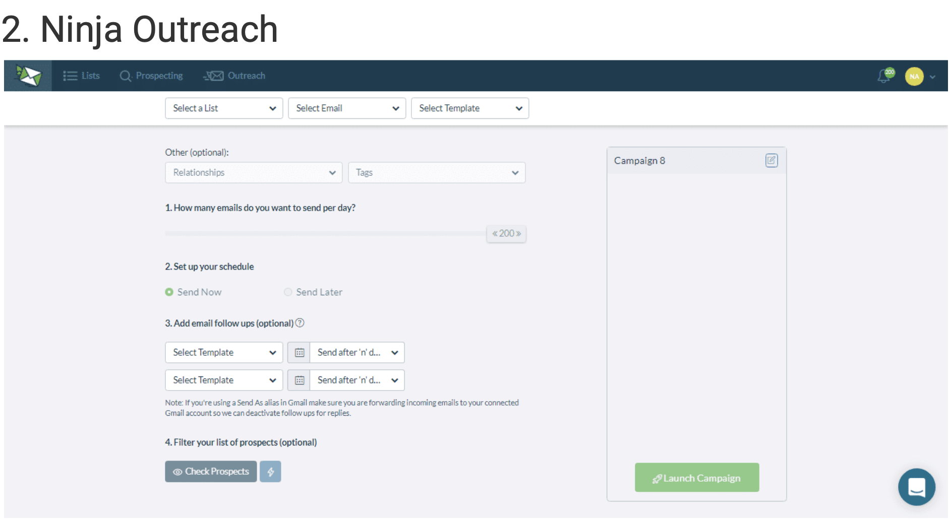 Eine visuelle Darstellung Ninja Outreach Software Screenshot