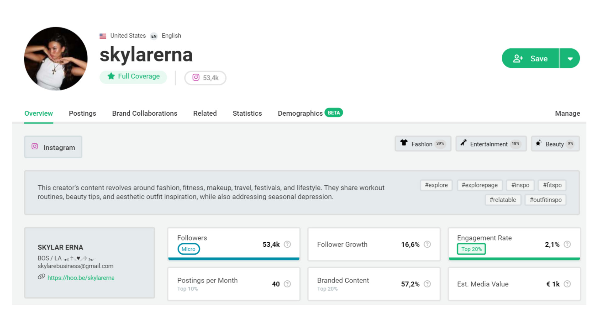 Bild mit einer INFLUENCERIN UND DEREN Engagement Rate