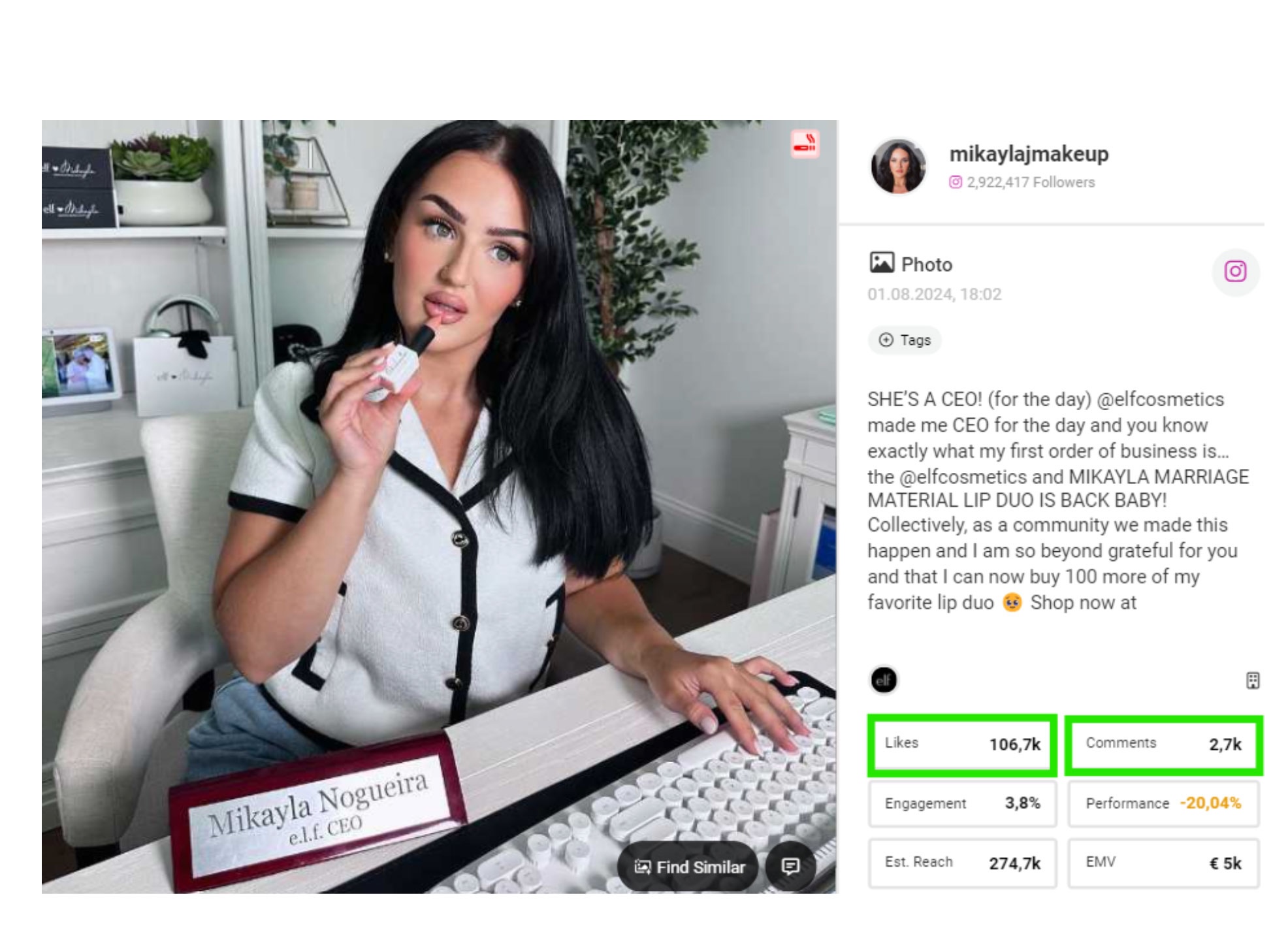 Bild mit einer Influencerin und deren Interactions