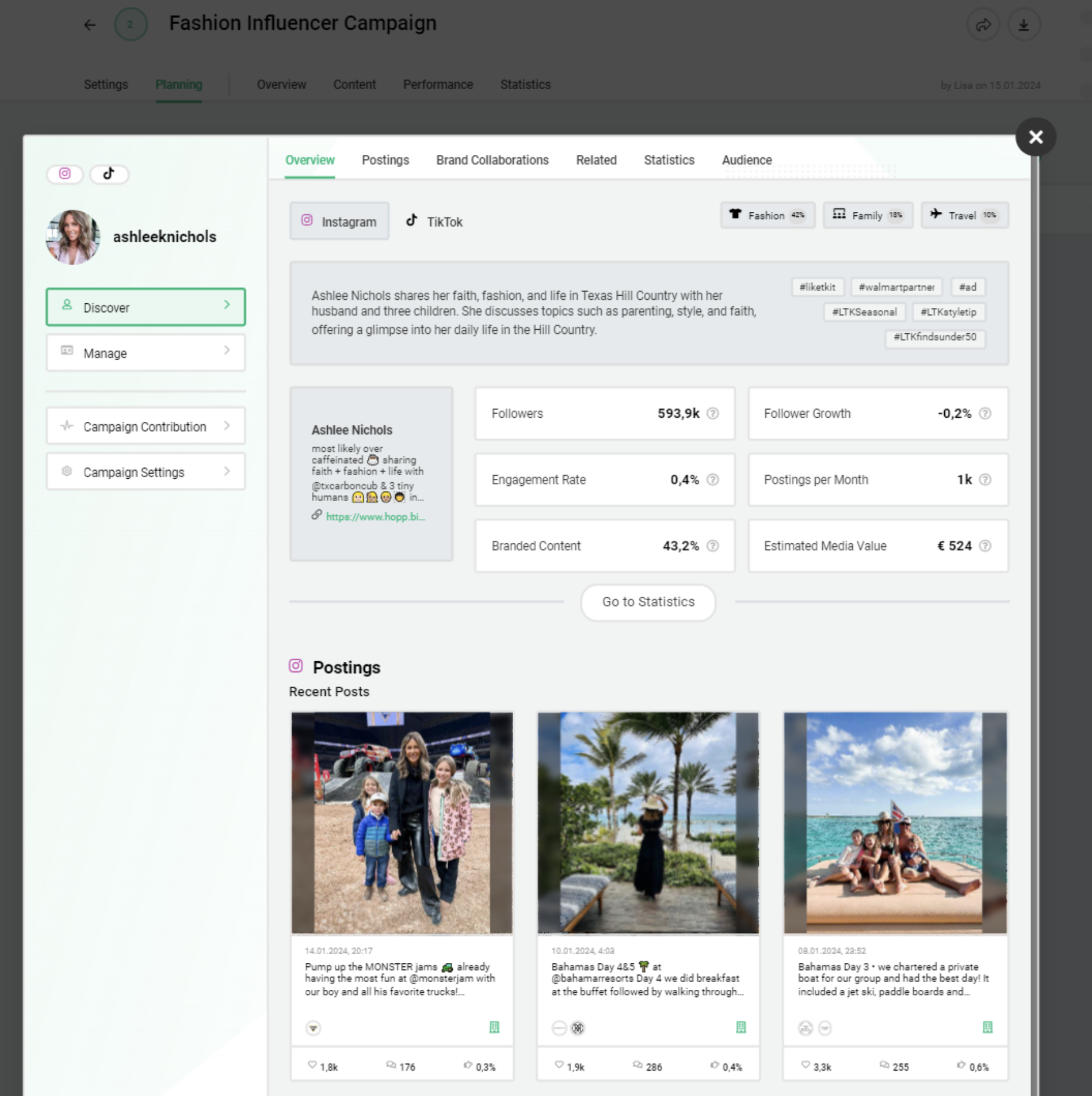 The image shows the Storyclash Champian settings for the Shopify influencer marketing campaign.
