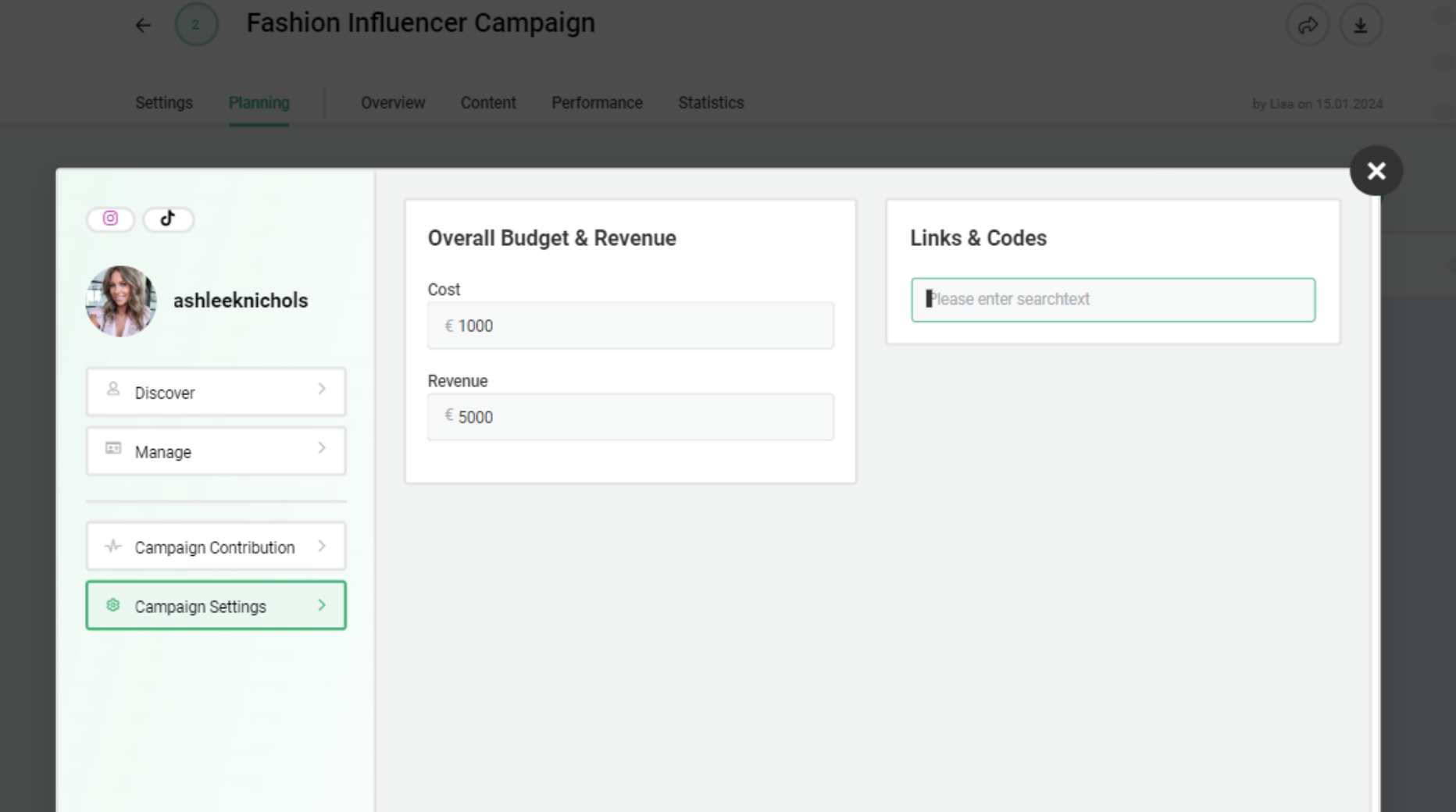 Das Bild zeigt Storyclash, wo die Berechnungsoption für die Shopify-Influencer-Marketingkampagne eingerichtet wurde