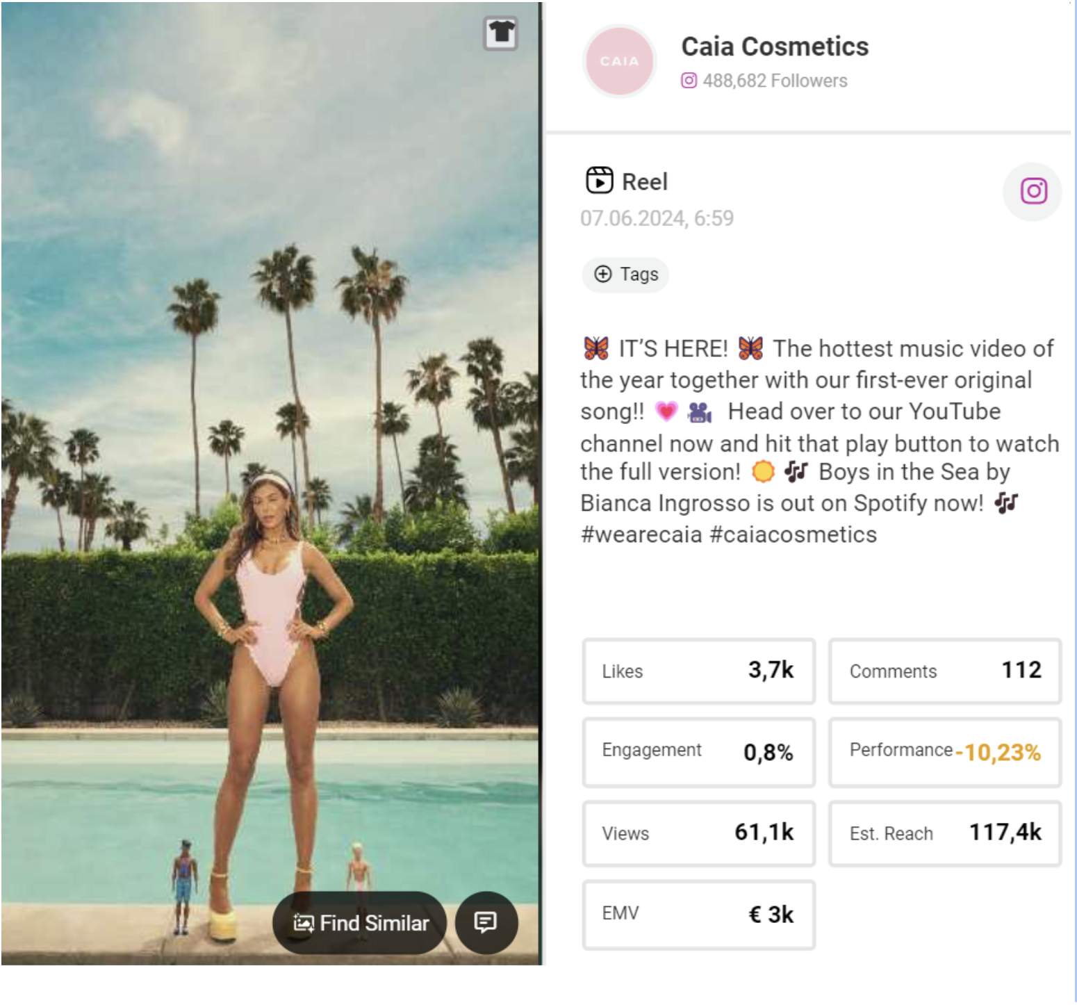 Abbild Posting mit Musikvideo Boys in the Sea mit Bianca