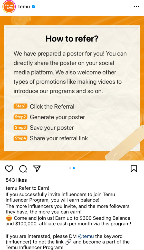 Image from Temu Referral programs