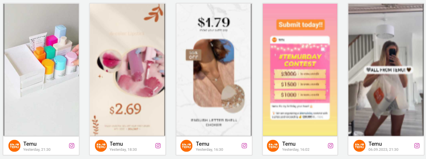 Bild von einer Temu Instagram storie