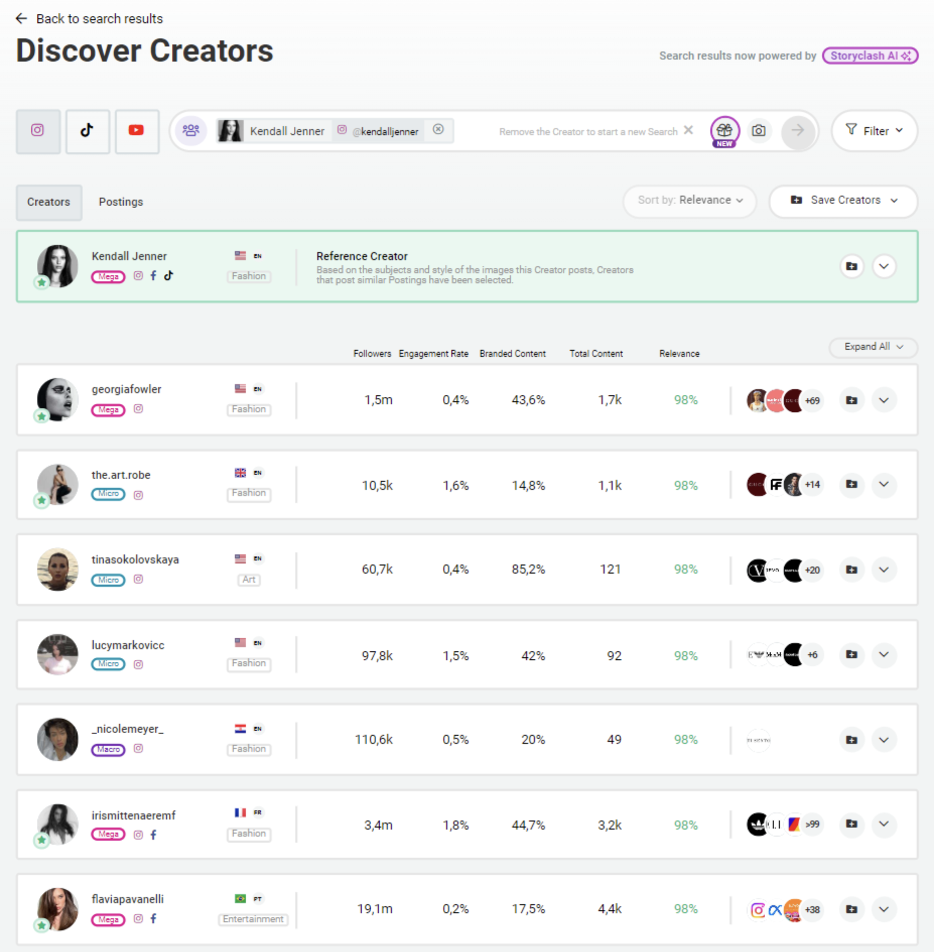 Image from the User Interface Storyclash Lookalike search