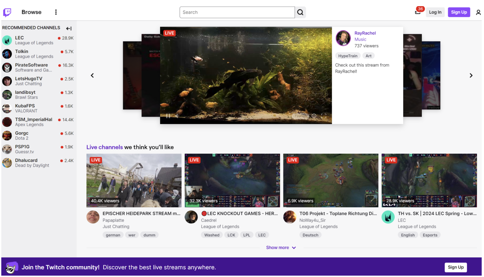 Screenshot of Twitch. Twitch is a live streaming social media platform