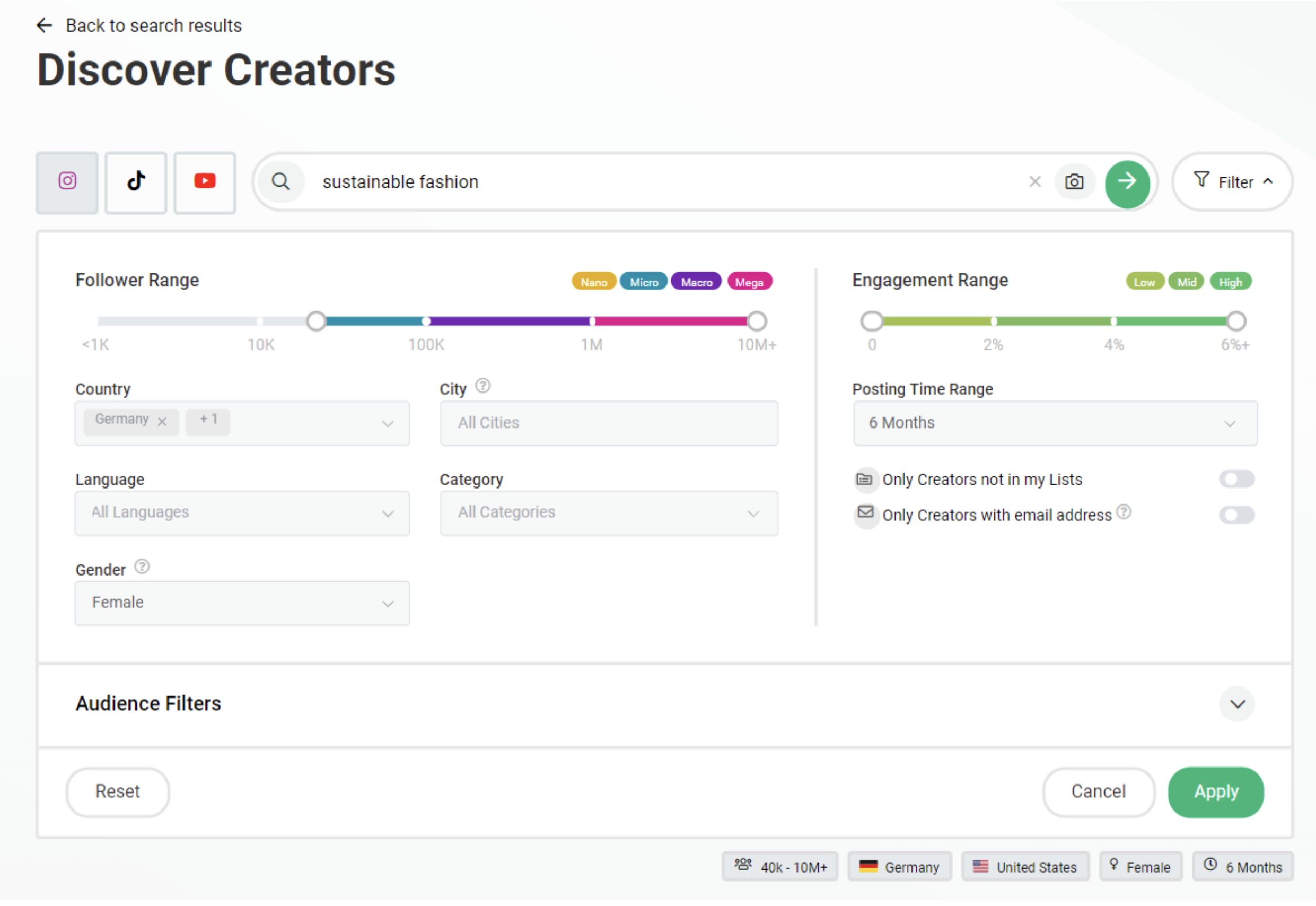 Bild von der Benutzeroberfläche Discover Creators