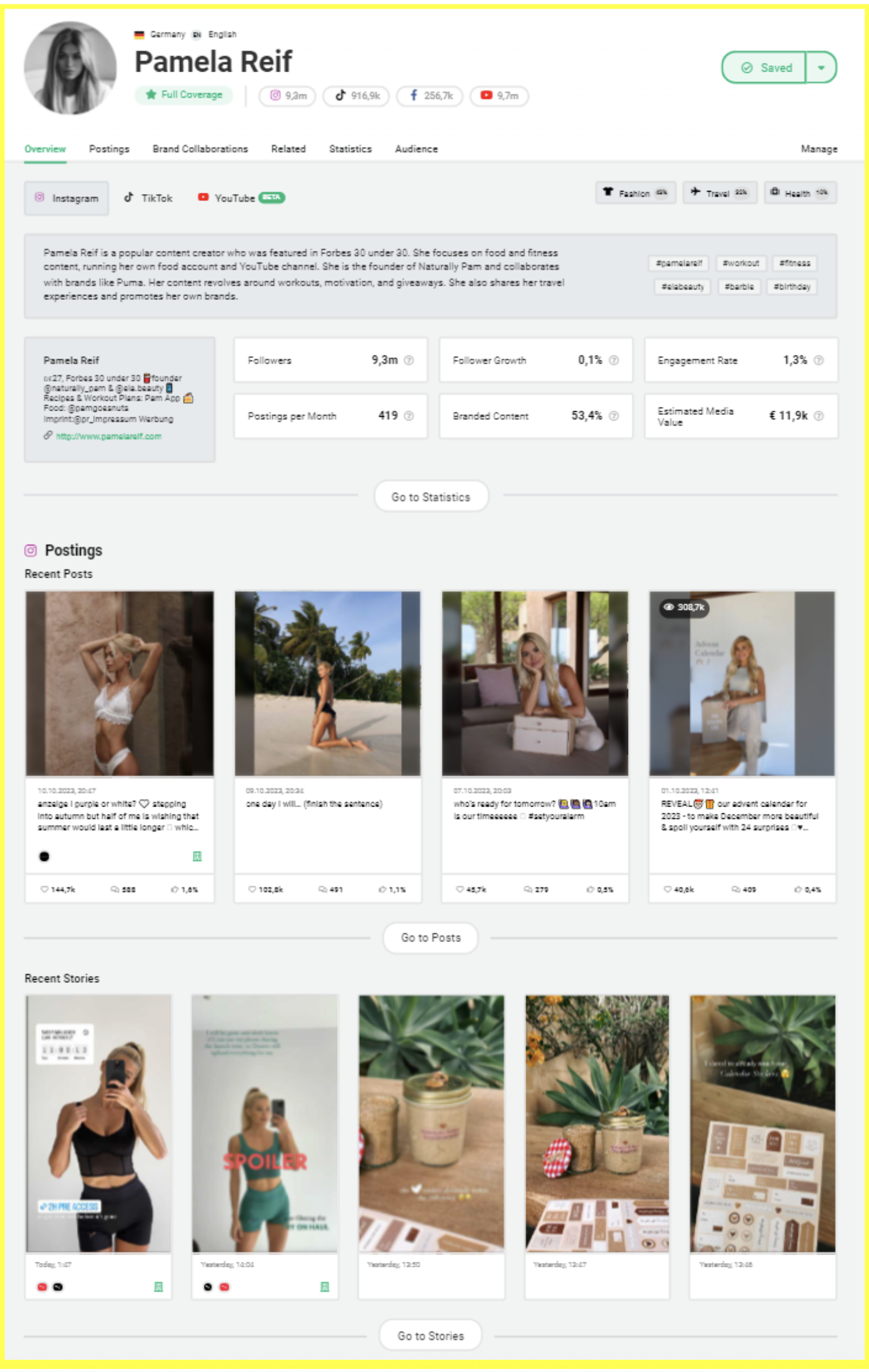 Das Bild zeigt die Funktion Discover Creators Pamela Reif