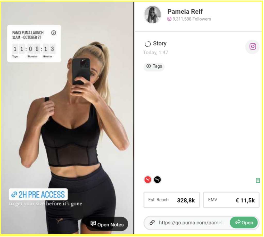Bild zeigt Details einer bestimmten Insta-Story Pamela Reif