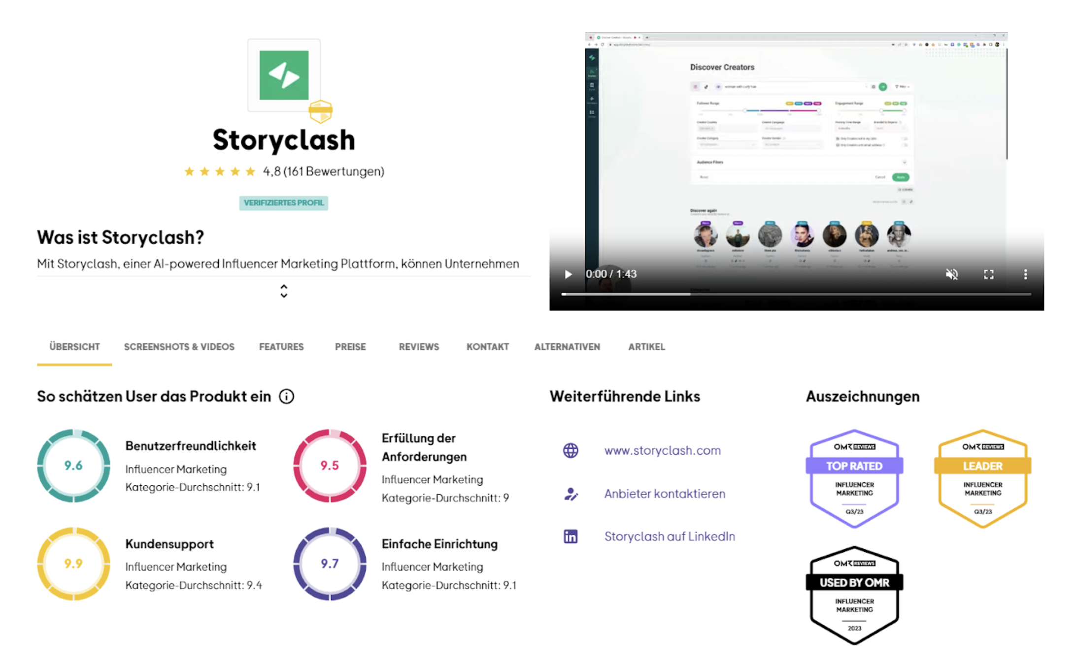 Display of statistics in OMR review Lefty has 16 reviews on G2 and 2 reviews on Capterra. Lefty does not have any reviews on OMR. Storyclash has 15 reviews on G2 (4.6), 24 reviews on Capterra (4.8), and 169 reviews on OMR