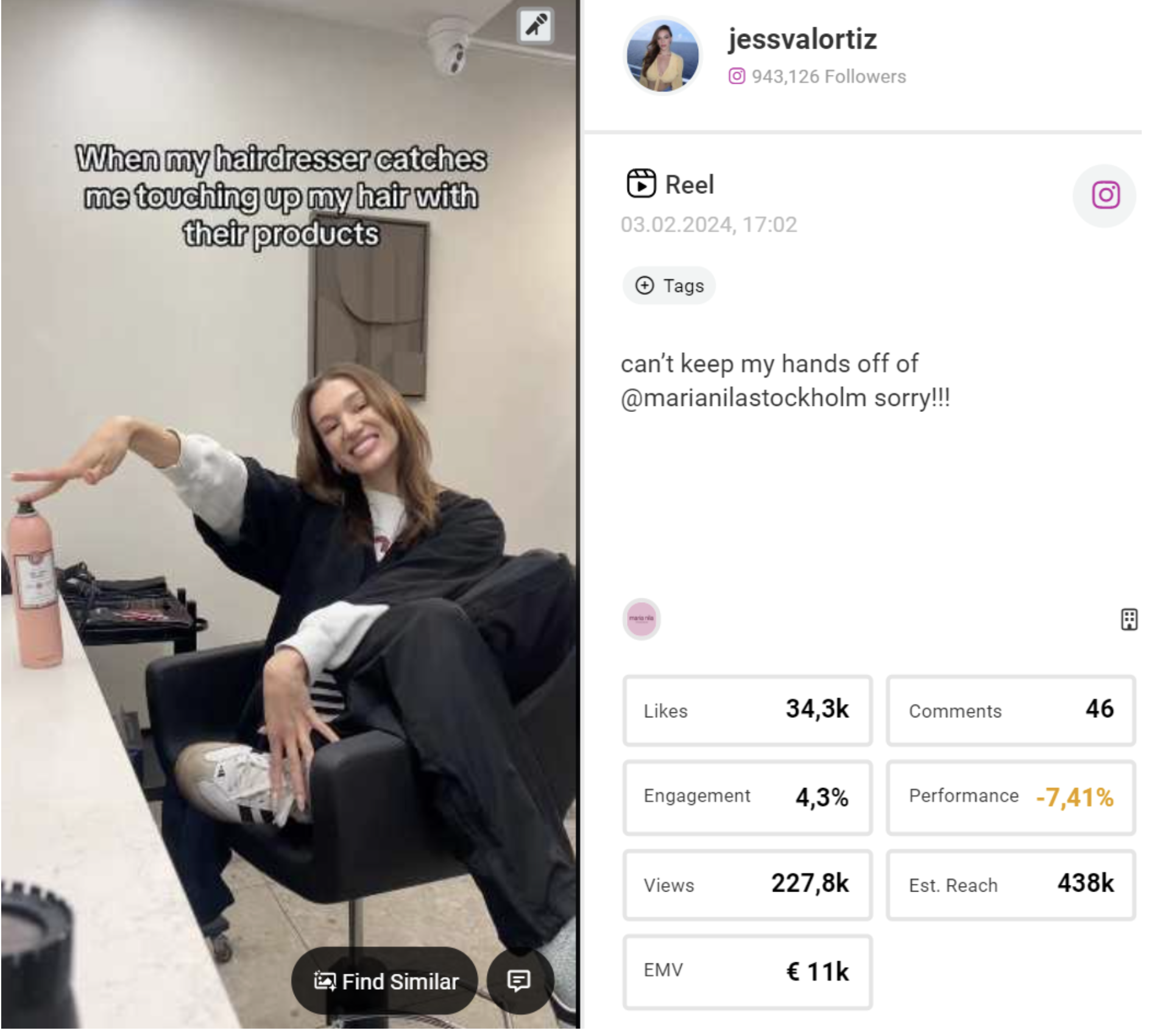 Abbildung Jess Val Ortiz, eine puerto-ricanische Influencerin mit Sitz in New York, teilte kürzlich dieses Meme, das zeigt, wie sehr sie die Produkte von Maria Nila mag