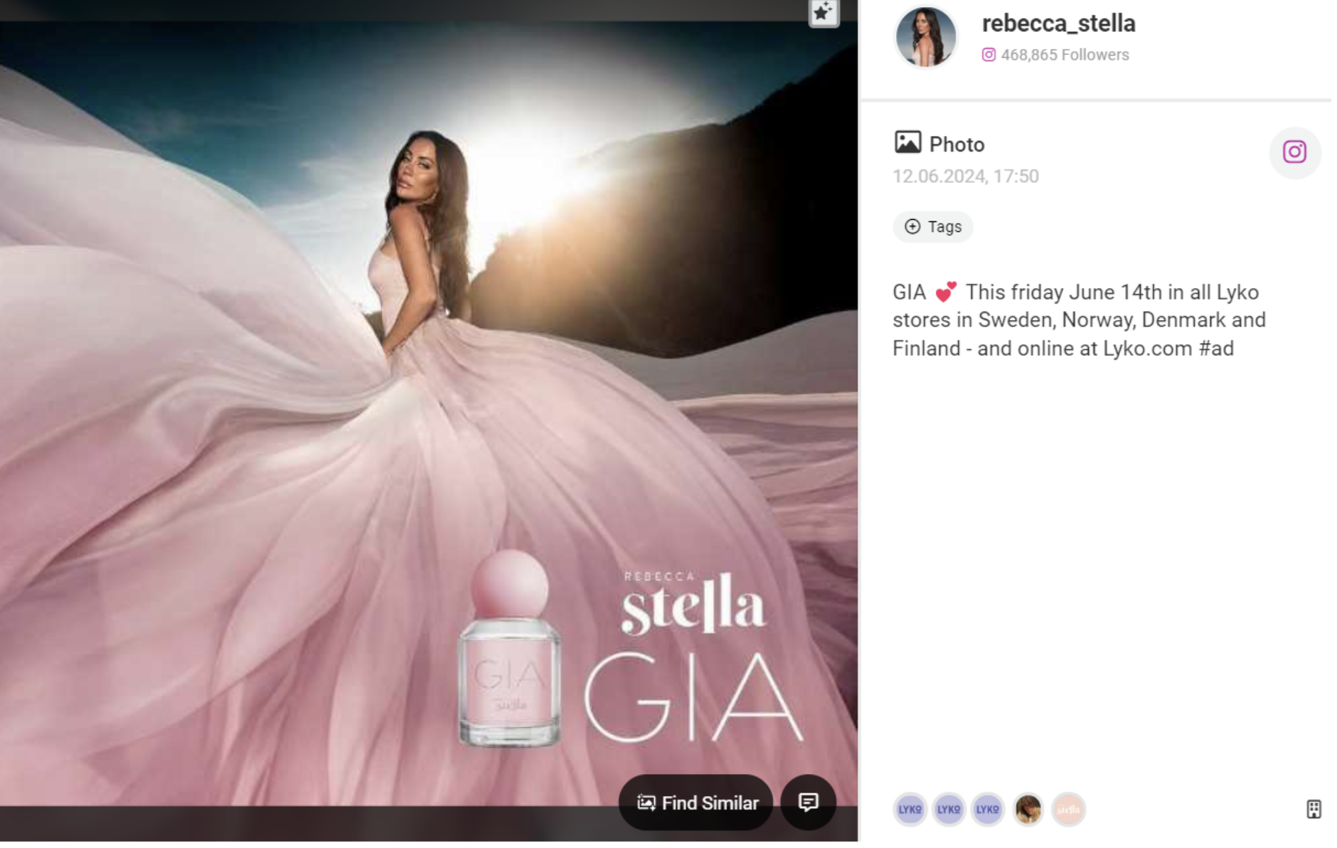 Abbildung In diesem Post hat die schwedische Sängerin und Designerin Rebecca Stella die Leute dazu ermutigt, ihr Parfüm in einem Lyko-Laden zu kaufe