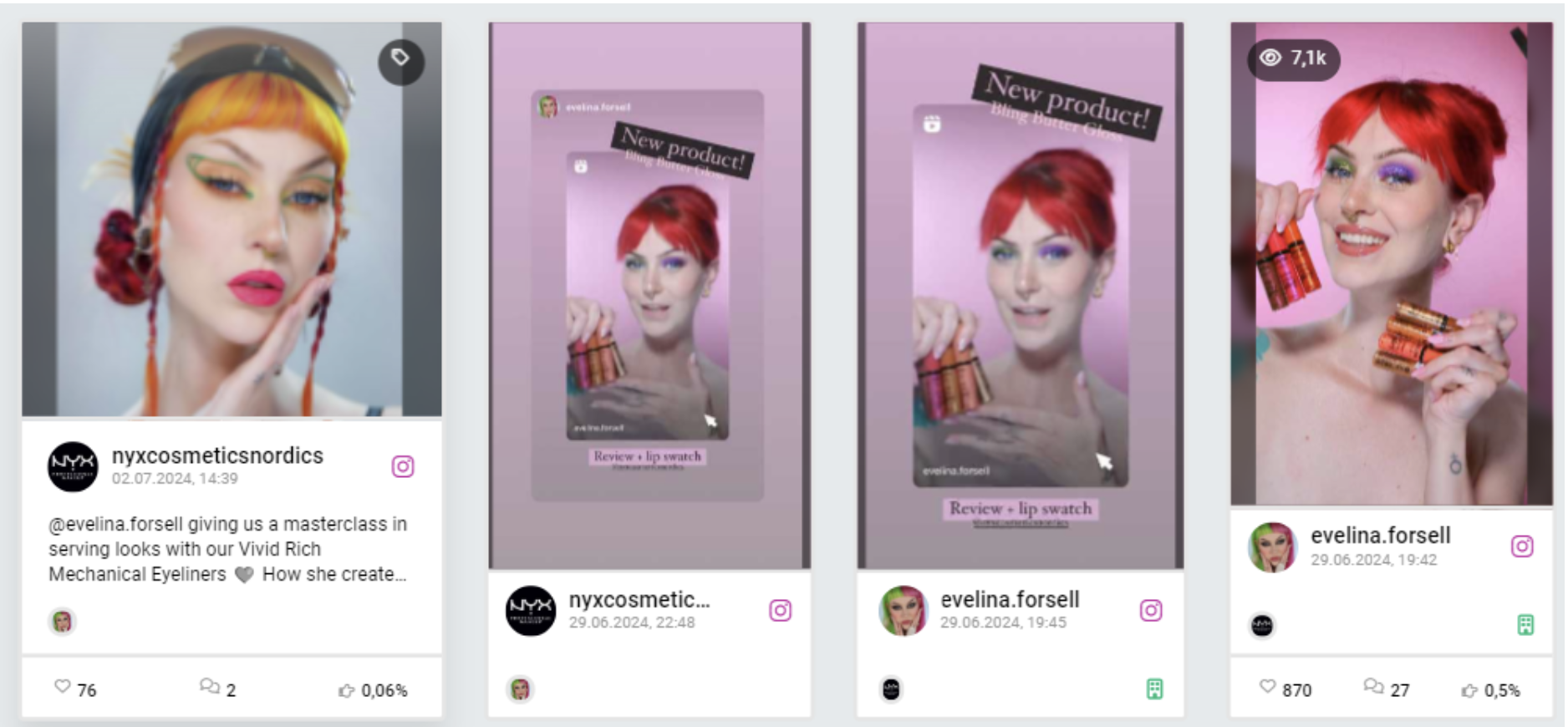 Abbildung Evelina Forsell, eine rothaarige Beauty Creator aus Schweden, die auch mit The Body Shop zusammenarbeitet, teilte eine Reihe von aufregenden Looks mit den Kreationen der Marke