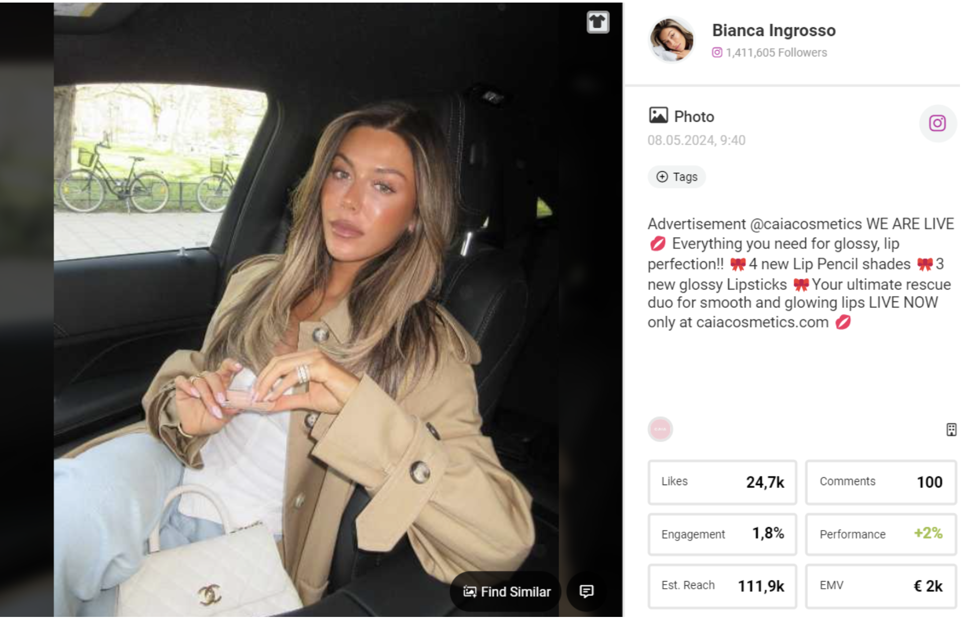 Image post from founder Bianca Ingrosso